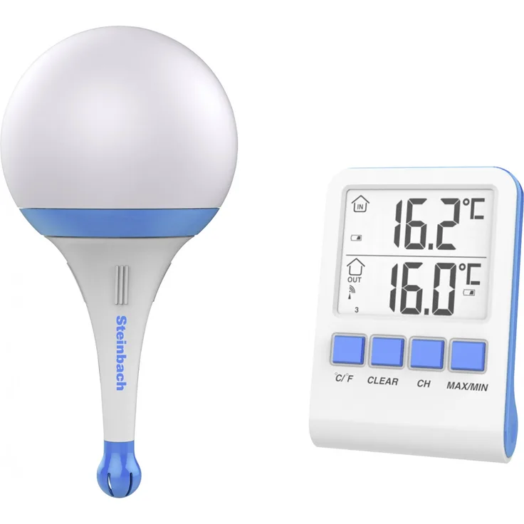 Steinbach Solarleuchte mit Funkthermometer blau