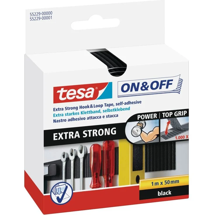 tesa Klettband On & Off 50 mm x 1 m, schwarz - Preisvergleich – Bild 1