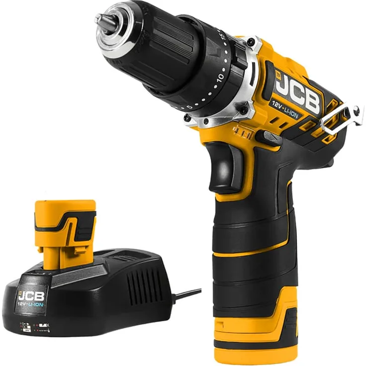 JCB Akku Schlagbohrschrauber 12V inkl. 2x2,0 Ah Li-Ion Akkus Ladegerät im Karton