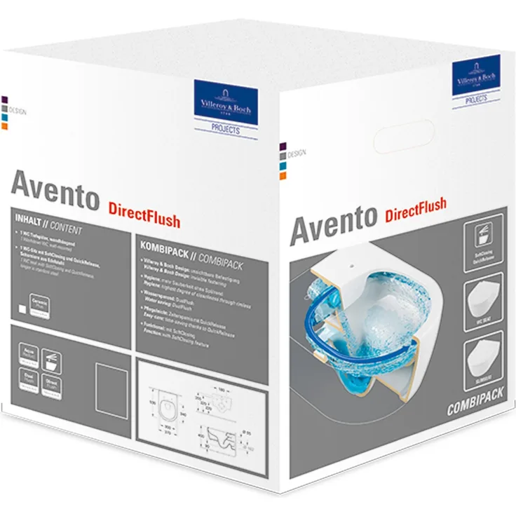 Villeroy & Boch Combi-Pack AVENTO inkl. Wand-WC tief DirectFlush und WC-Sitz weiß