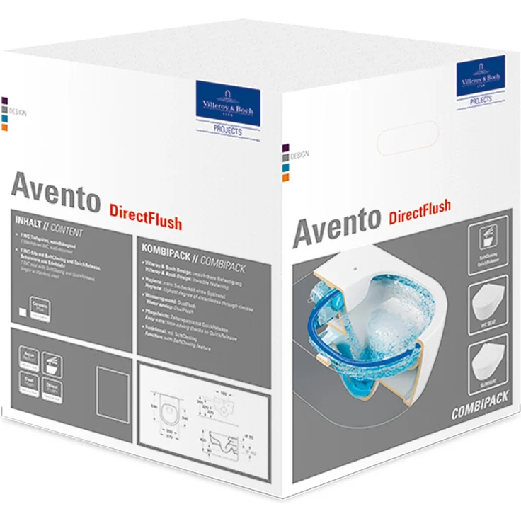 Villeroy & Boch Combi-Pack AVENTO inkl. Wand-WC tief DirectFlush und WC-Sitz weiß