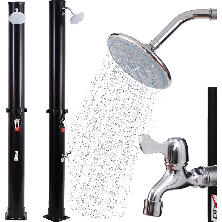 DMS Solardusche 35 Liter Solar Gartendusche Dusche warmes Wasser max. 60°C ohne Stromanschluss Pooldusche CampingRegenduschkopf und Wasserhahn Gartenschlauch-Anschluss SD-35 - Schwarz – Bild 1