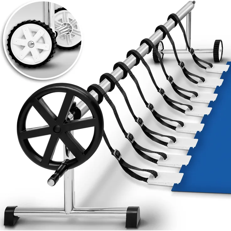 tillvex Pool Aufroller 3 - 5,70 m Aufrollsystem für Solarplane Aufrollvorrichtung für Poolplane & Abdeckung inkl. Bänder