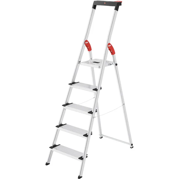 Hailo L75 ComfortLine Alu-Sicherheits-Haushaltsleiter, 5 XXL Stufen Stehleiter - Hailo
