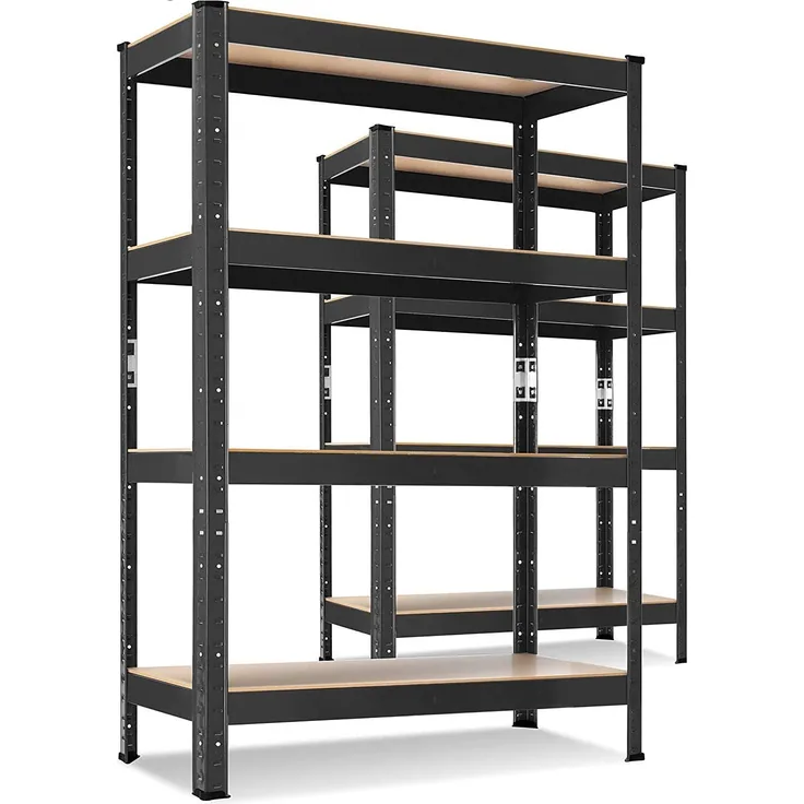 MASKO 2er-Set Lagerregal Schwerlastregal, Kellerregal , bis 875 kg belastbar, 4 verstellbare Ablagen, MDF-Platten Regal aus Metall, Steckregal, Werkstattregal, Keller, Garage 2x 160x80x40cm 4-Böden, 2x Schwarz