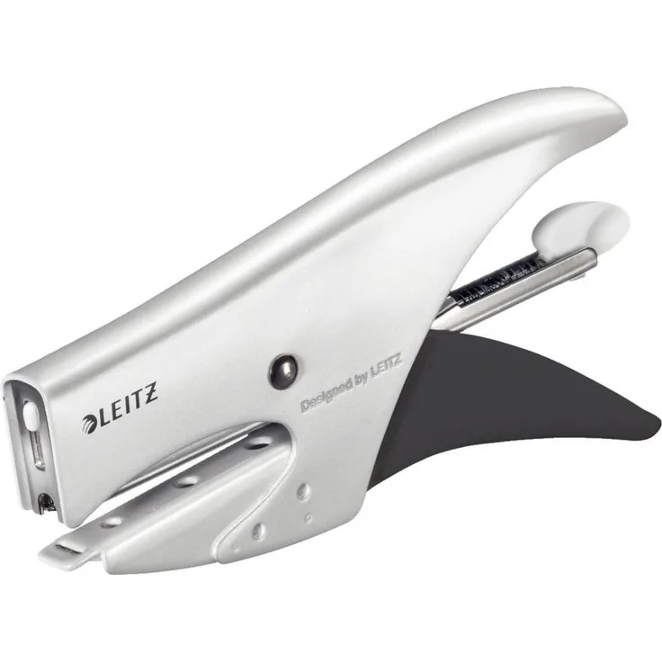LEITZ Heftzange WOW, Heftleistung: 15 Blatt, metallic-weiß Kleine Heftzange, Einlegetiefe: 49,5 mm für Heftklammern Nr. (5531-20-01)
