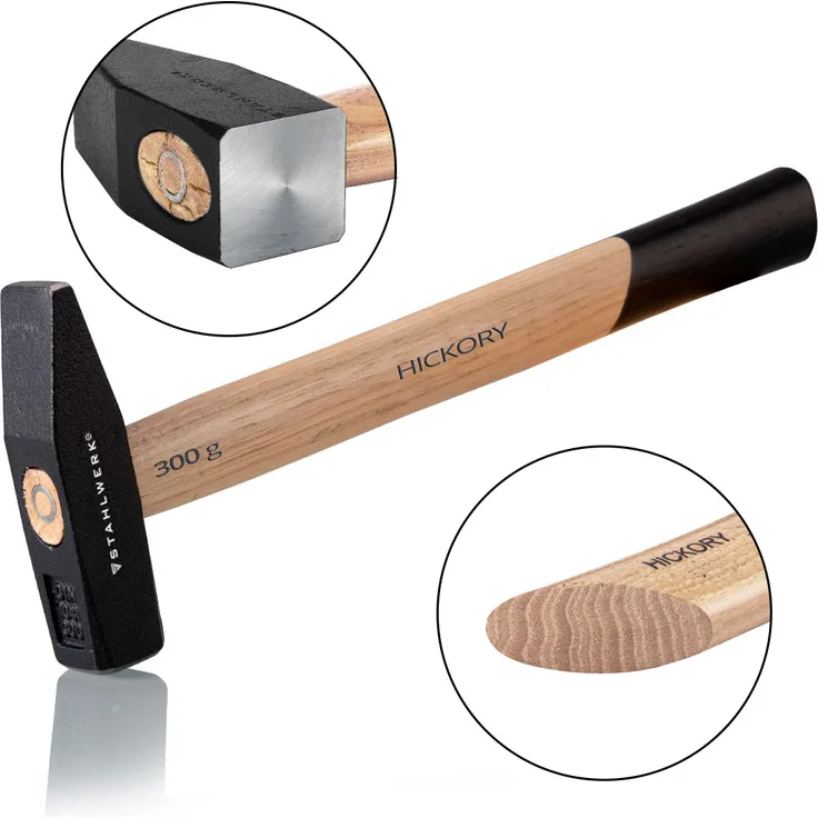 Hammer-Schlosserhammer 300g robuster Kopf aus Stahl, Griff aus Hickory-Holz