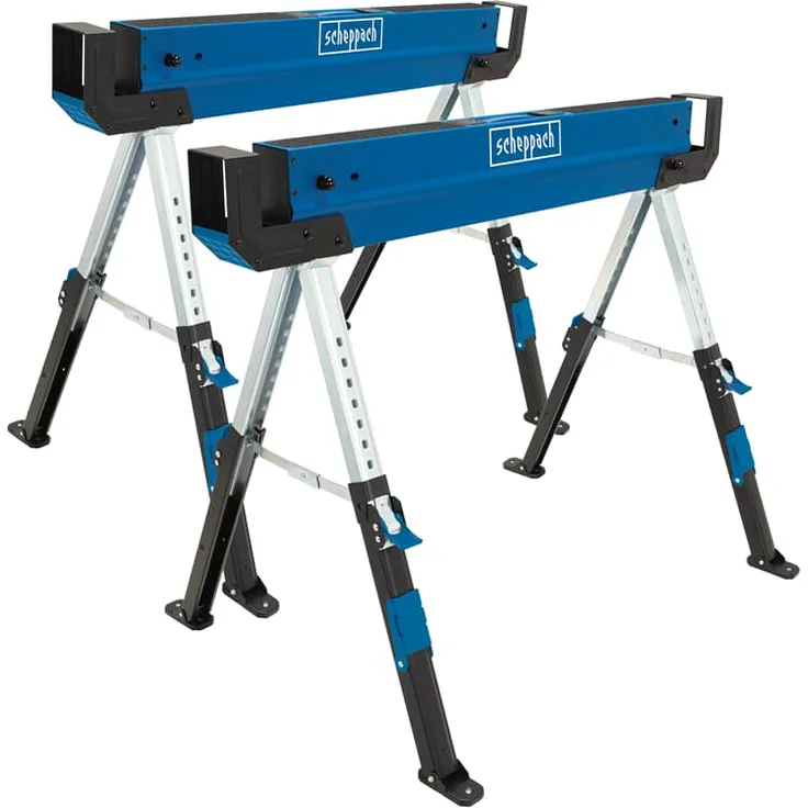 Scheppach Sägebock MWB600 Sägehilfe Säge Gestell Holzschneidebock | 2 Stück Set | 589kg Traglast | 61,8 - 82cm Arbeitshöhe | rutschfeste Füße & einstellbare Beine - Preisvergleich