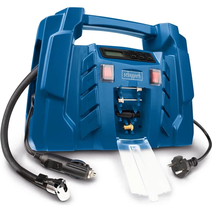 Scheppach Kompressor Airforce 5 mit digitaler Anzeige 12V / 230V Anschluss für KFZ/Auto tragbarer Kofferkompressor 8bar Arbeitsdruck 150W Ansaugleistung 36,5 l/min inkl. Zubehör – Bild 5