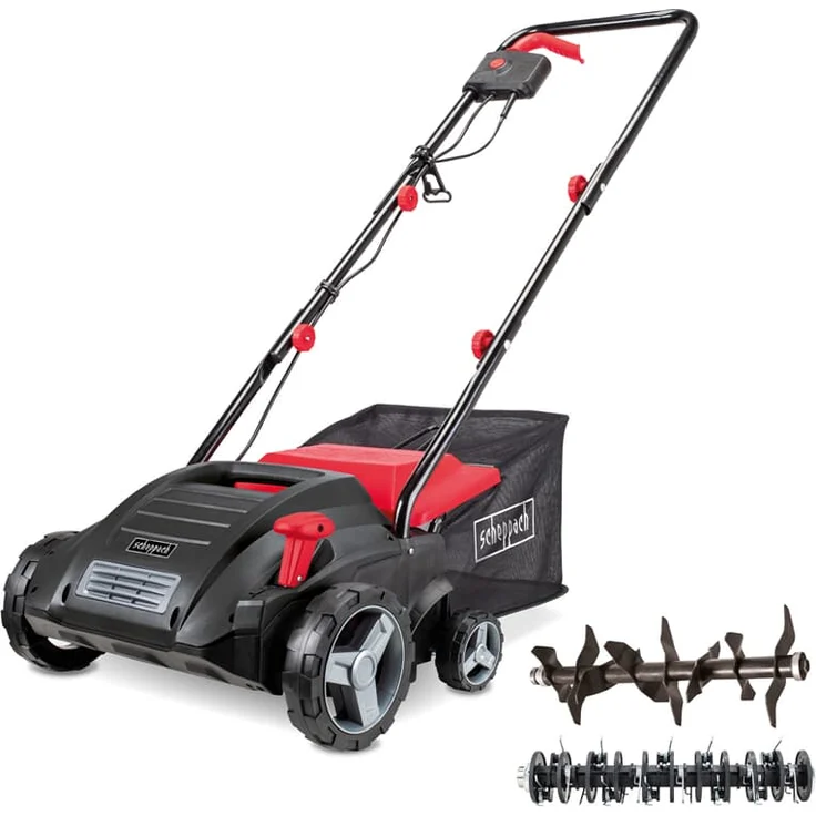 Scheppach Elektro Vertikutierer SC32 1500W Leistung Arbeitsbreite 32cm Fangkorb 30 L 4-fache Höhenverstellung / bis 4mm Vertikutierwalze (16 Messer) und Lüfterwalze (20 Krallen) – Bild 1