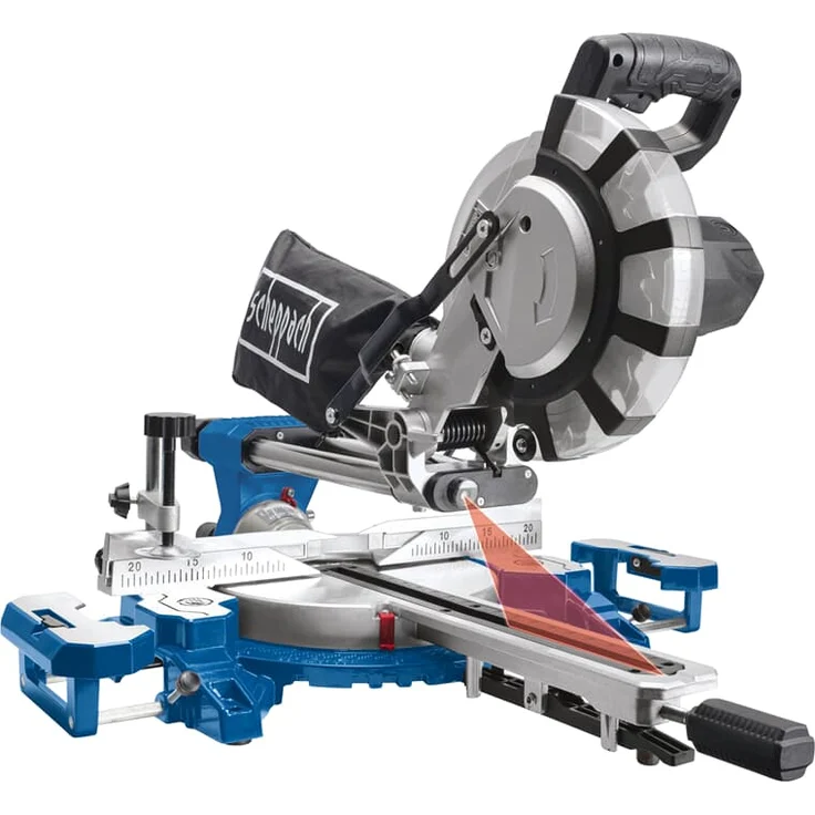 Scheppach HM216SPX Kapp-Zug-Gehrungssäge Kappsäge 2000 W, Ø 210 mm Sägeblatt | 65 cm Schnitthöhe | 34 cm Schnittbreite| mit Laser, Aluauflagen, Drehtisch mit Schnellarretierung, inkl. 2. Sägeblatt – Bild 2