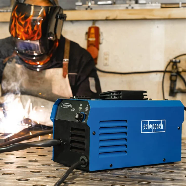 Scheppach Inverter Schweißgerät WSE3500 + Zubehör - 230V Fülldraht-Schweißer | 0,6 – 0,9mm | Inverter Technologie | Stromstärke einstellbar bis 90A | +2 m MIG-Schlauchpaket & 3 Spulen Schweißdraht – Bild 2