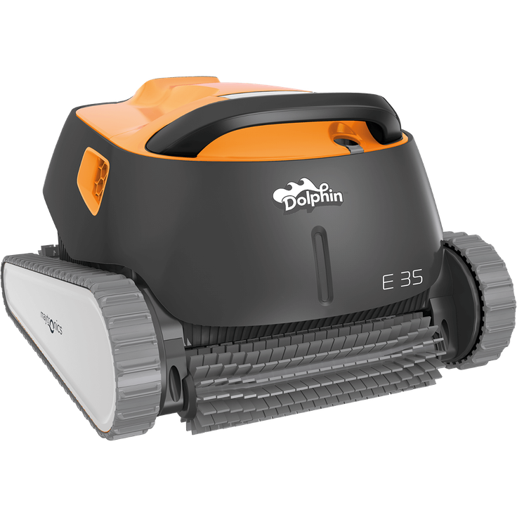 Maytronics Dolphin E35 Poolroboter mit PVC Bürste für Pools bis zu 12 m, 18 m Kabellänge, 7,5 kg, Poolboden, Poolwände, Wasserlinie, schwarz