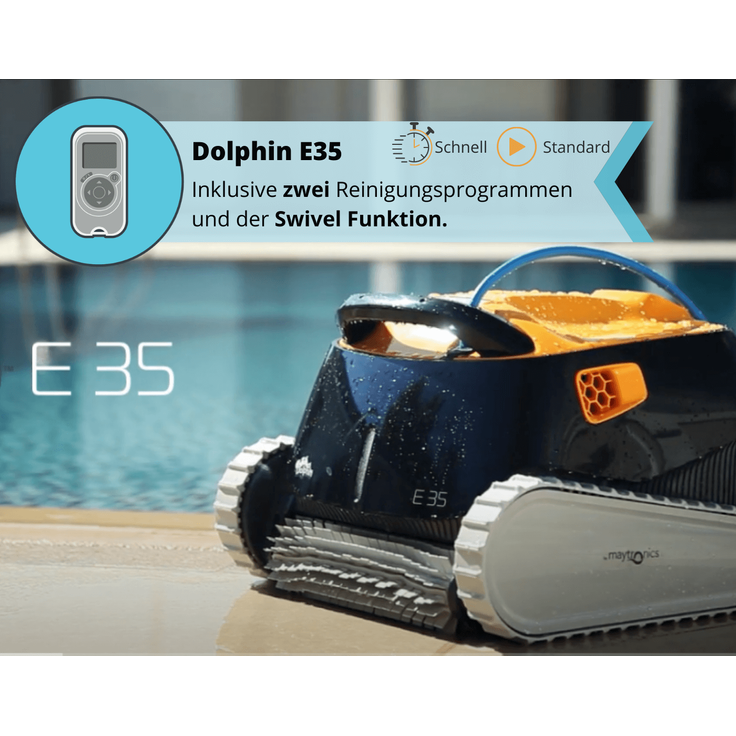 Maytronics Dolphin E35 Poolroboter mit PVC Bürste für Pools bis zu 12 m, 18 m Kabellänge, 7,5 kg, Poolboden, Poolwände, Wasserlinie, schwarz – Bild 3