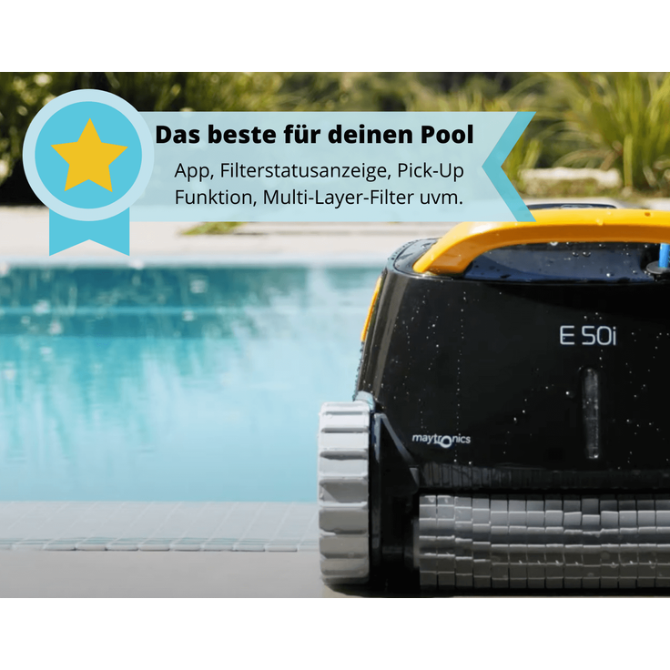 Maytronics Dolphin E50i Poolroboter, für Boden, Wand, Wasserlinie, für Pools bis zu 15 m, 18 m Kabellänge, 7,5 kg, Wochenzeitschaltuhr, schwarz – Bild 7