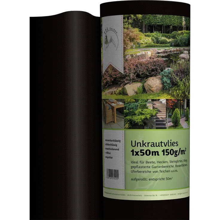 TTL Garden Gartenvlies 50 x 1 Meter 150g pro m² speziell gegen Unkraut - Unkrautvlies, Unkrautfolie, Vlies