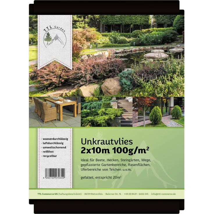 TTL Garden Gartenvlies 2 x 10 Meter 100g pro m² speziell gegen Unkraut - Unkrautvlies, Unkrautfolie, Vlies