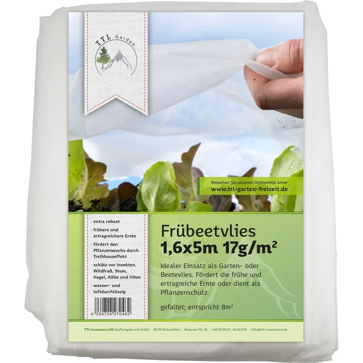 TTL Garden Wachstumsvlies 17g pro m² - Wintervlies, Frostschutz Vlies für Beete, Abdeckvlies 4260724270462