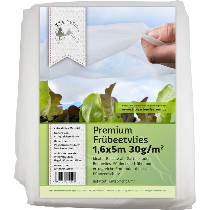 TTL Garden Premium Wintervlies 30g pro m², 1,6m für 16m² - Wachstumsvlies, Frostschutz für Beete 4260724270516