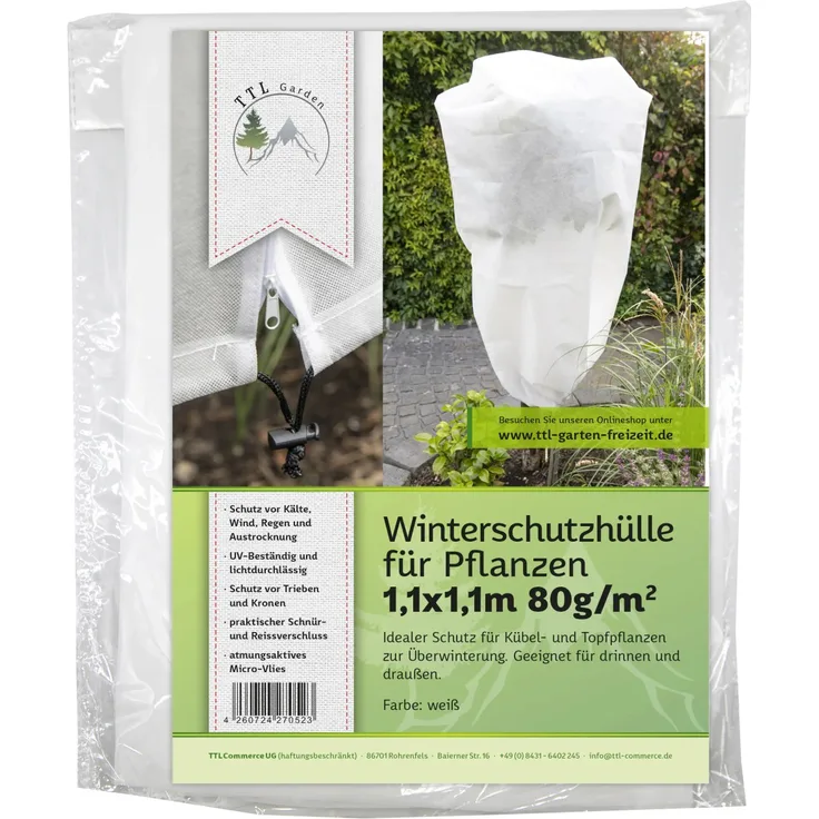 TTL Garden Schutzhülle für Pflanzen 80g pro m² mit Reißverschluss und Zugkordel - Frostschutz Winterschutz 4260724270554