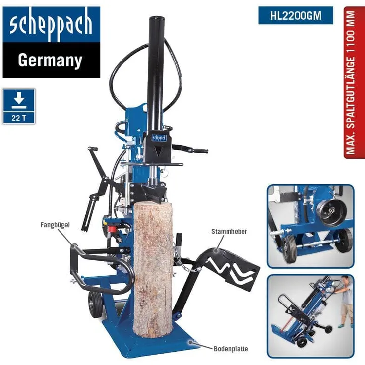 Scheppach Holzspalter HL2200GM 22t, 400V stehend, GW-Antrieb, Meterholzspalter