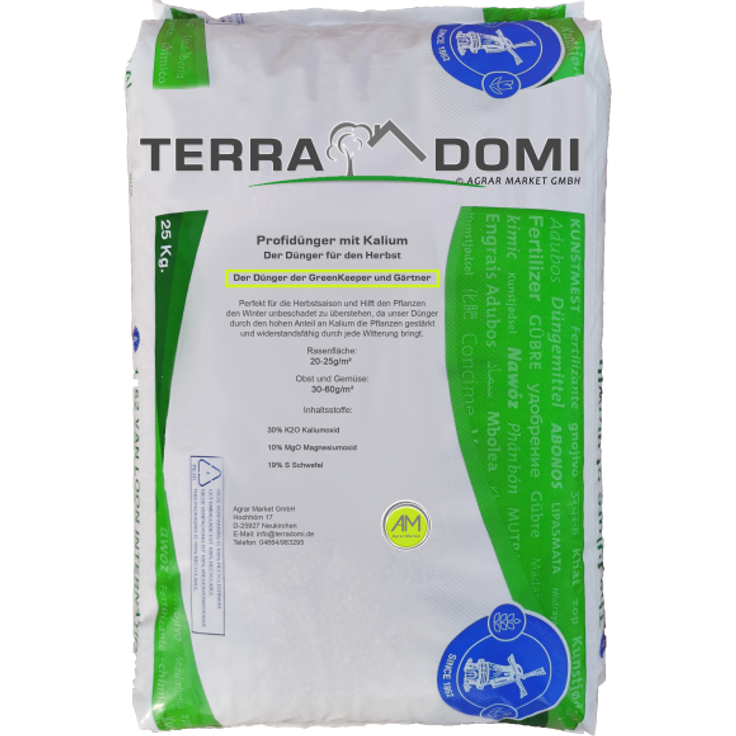 TerraDomi Herbstrasendünger mit Kalium 25 kg für 1000m² I Wurzelstärkung und Pflanzenkräftigung