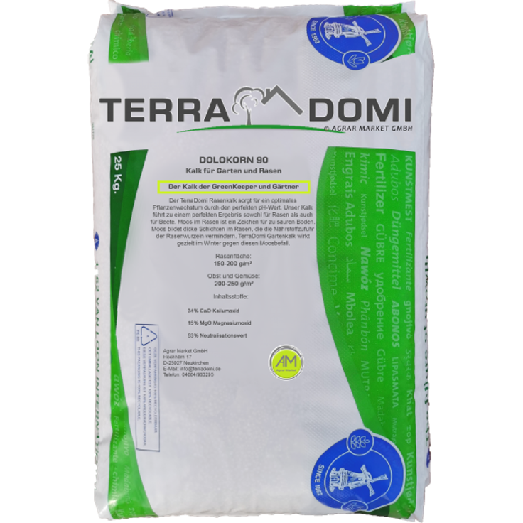 TerraDomi Rasenkalk & Gartenkalk 25 kg Winter und Frühjahr, gegen Moos für über 250m² Profi Winterdünger