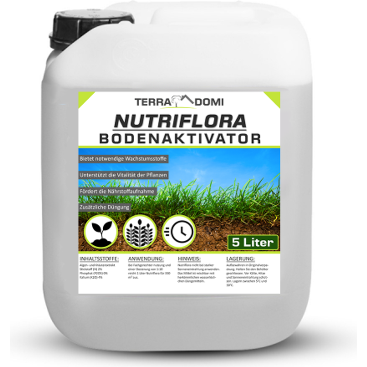 TerraDomi Nutriflora 5 Liter Bodenaktivator, Flüssigdünger für 20% mehr Wachstum und Ertrag