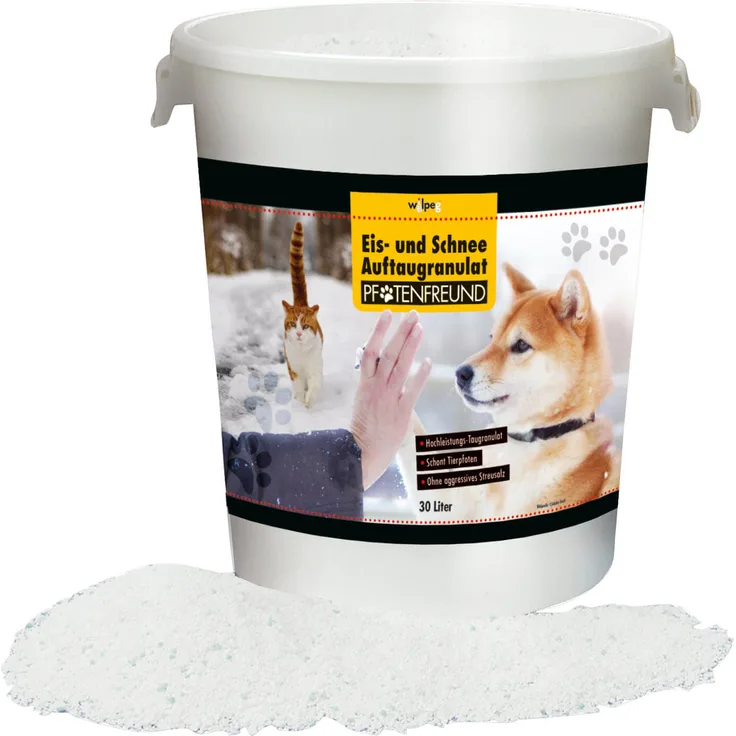 Wilpeg Eis- und Schnee Auftaugranulat Pfotenfreund, schont Tierpfoten, Winterstreu, Streugranulat, Eisfrei, Streusalz Ersatz, Taumittel Inhalt:30 Liter