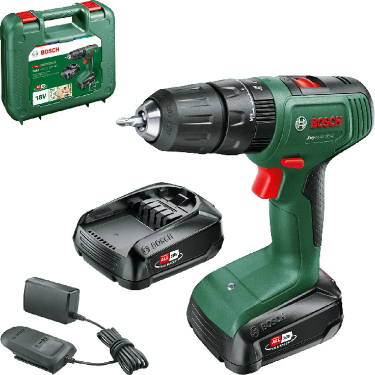 Bosch EasyImpact 18V-40 06039D8108 Power for All 18V Akku-Schlagbohrschrauber 2 x 2 Ah Akkupacks PBA 18V 2.0Ah W-B mit Ladegerät mit Tragekoffer – Bild 1