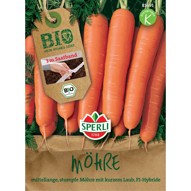 Sperli BIO Möhre F1 (Saatband), knackige Möhre ist dank des praktischen Saatbandes einfach zu pflanzen