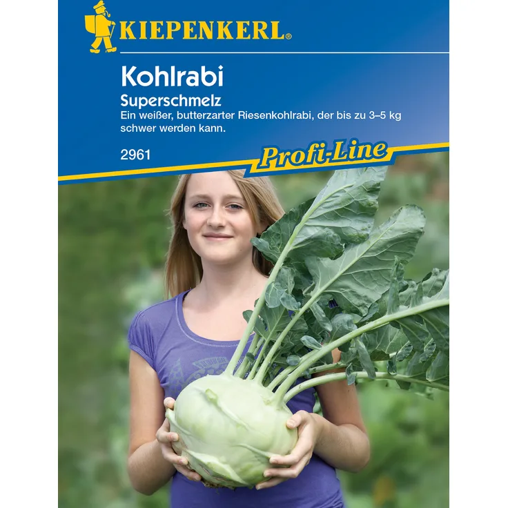 Kiepenkerl Kohlrabi Superschmelz, ein weißer butterzarter Riesenkohlrabi, bis zu 10 kg schwer, sehr zart und vorzüglich im Geschmack