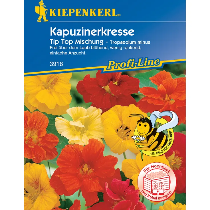 Kiepenkerl Kapuzinerkresse Tip Top Mischung, wertvolle Attraktion im Hausgarten, wenig rankend und niedrig im Wuchs