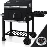 KESSER Grill Grillwagen XXL Holzkohlegrill mit Deckel, Rädern, Edelstahl-Griff, Grillrost und Thermometer Holzkohle kohlegrill Wagen groß Kohle BBQ Barbeque Camping, Terrasse, Garten Schwarz