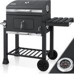 KESSER Grill Grillwagen XXL Holzkohlegrill mit Deckel, Rädern, Edelstahl-Griff, Grillrost und Thermometer Holzkohle kohlegrill Wagen groß Kohle BBQ Barbeque Camping, Terrasse, Garten Grau