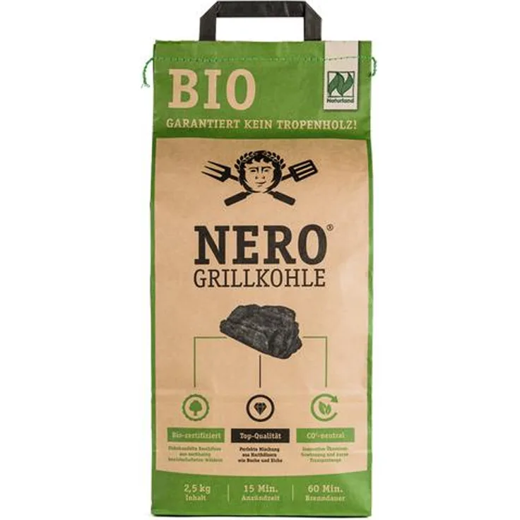 NERO BIO Grill-Holzkohle - 2,5kg Sack - rt ohne Tropenholz - Holz aus Deutschland