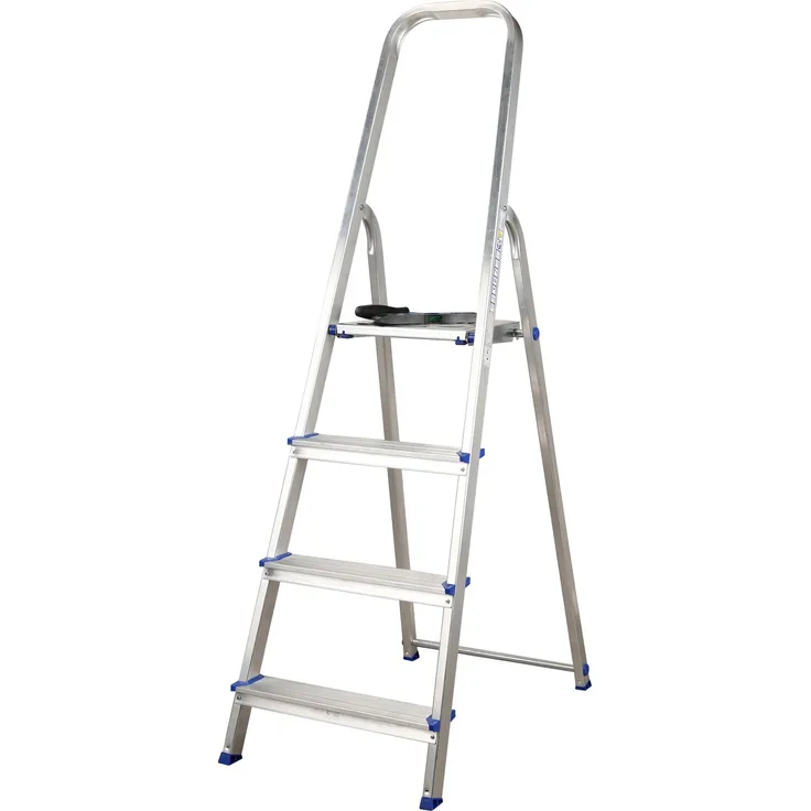 Alu Sicherheits Haushaltsleiter 4 XXL Stufen Stehleiter 140cm Leiter bis 150kg