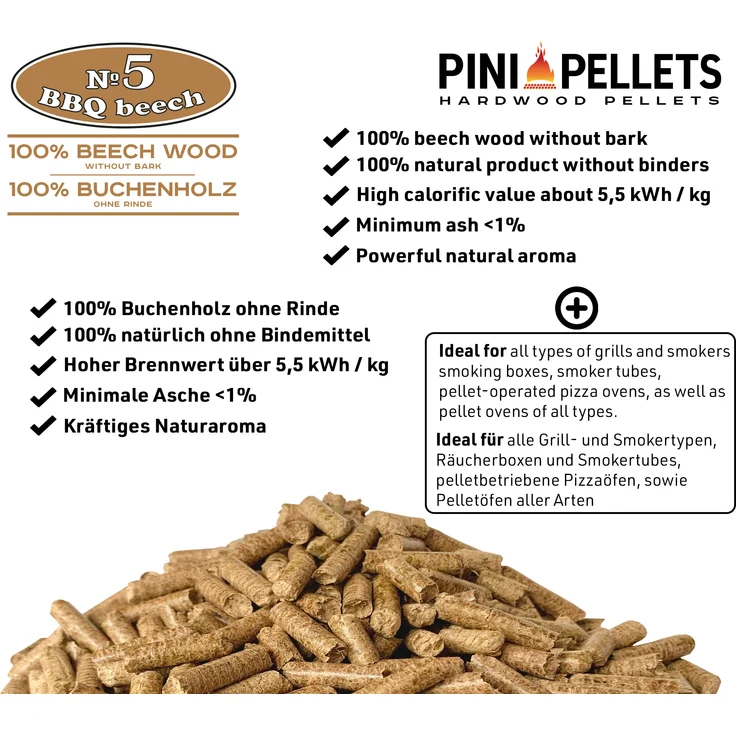 5 Hartholz Pellets 100% Buche BBQ Beech 30 Kg Grillpellets zum Grillen Räuchern – Bild 5