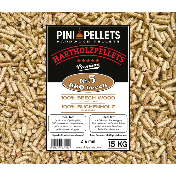 5 Hartholz Pellets 100% Buche BBQ Beech 15 Kg Grillpellets zum Grillen Räuchern