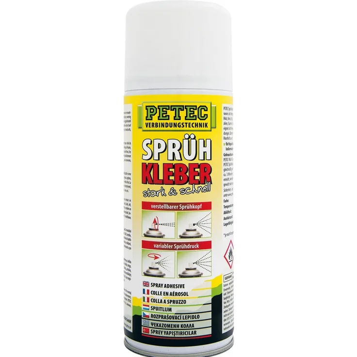 Petec 94340 Sprühkleber stark und schnell - 400ml - Kopf + Druck verstellbar