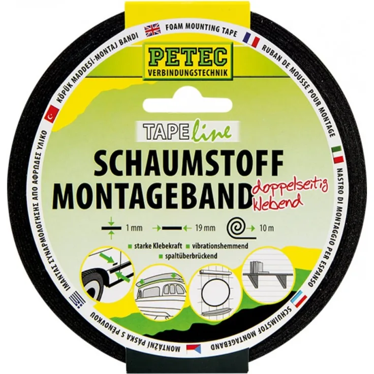 Petec 87200 Montageband 19x1mm - 10 Meter Rolle -.doppelseitig klebend