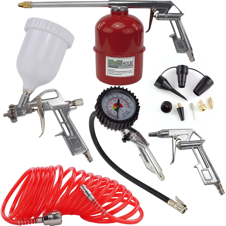 Druckluft Set 13 Teilig Reifenfüller Schlauch Ausblaspistole Farbspritzpistole Sprühpistole