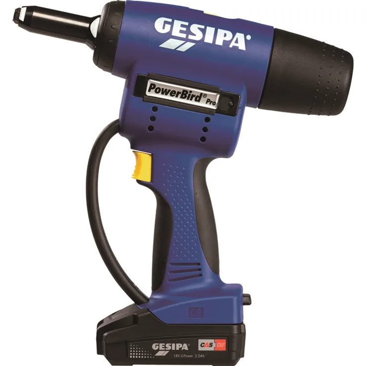 GESIPA Akku-Blindnietsetzgerät PowerBird Pro Gold Ed 9-tlg.20000N Schiebeakku,Ladegerät