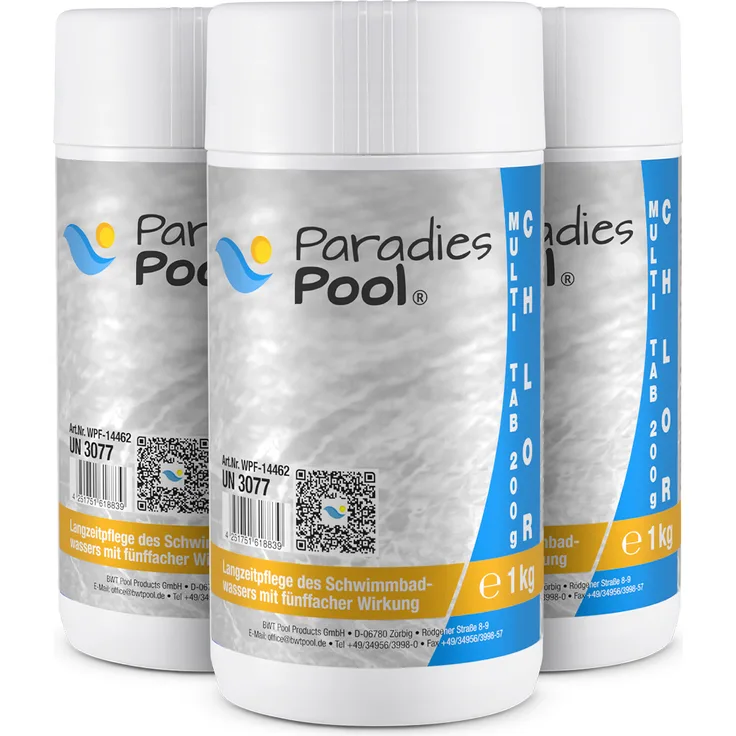 Paradies Pool Multi Tabs mit Chlor für Pool 200 g, 3 kg