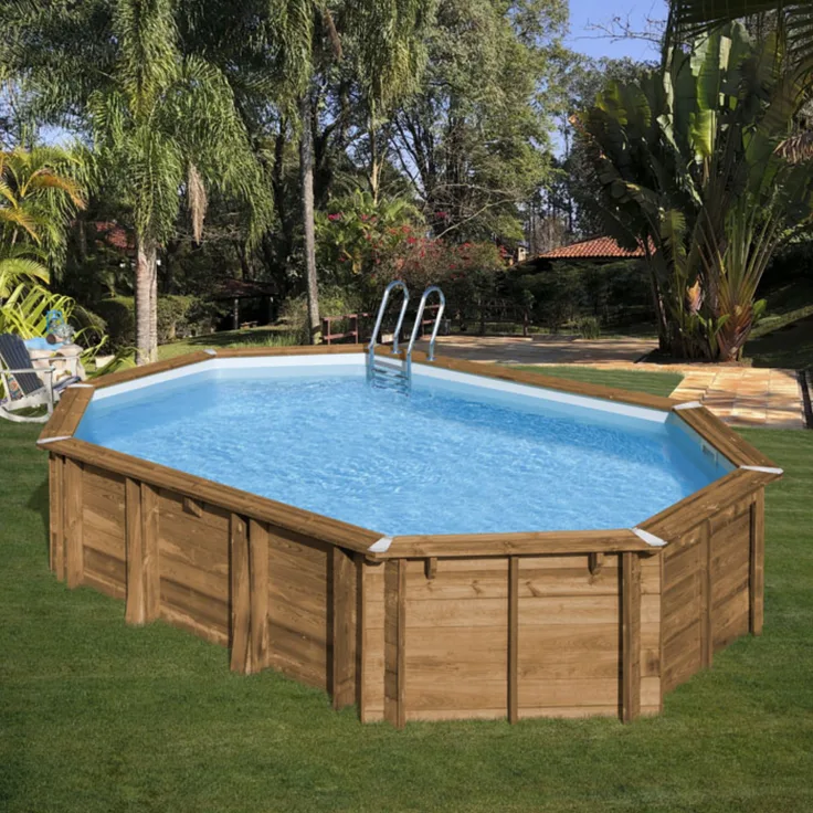 Pool Komplettset aus Echtholz Safran 2 Oval 620 x 395 x 136 cm
