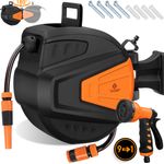 KESSER Schlauchtrommel Schlauchaufroller Wasser Multi-Handbrause 180° Schwenkbar Aufwickelstopper Wandhalterung Wand-Schlauchbox Wasserschlauchtrommel Gartenschlauch 20 Meter, Orange