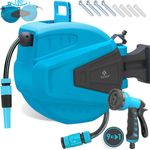 KESSER Schlauchtrommel Schlauchaufroller Wasser Multi-Handbrause 180° Schwenkbar Aufwickelstopper Wandhalterung Wand-Schlauchbox Wasserschlauchtrommel Gartenschlauch Blau, 30 Meter