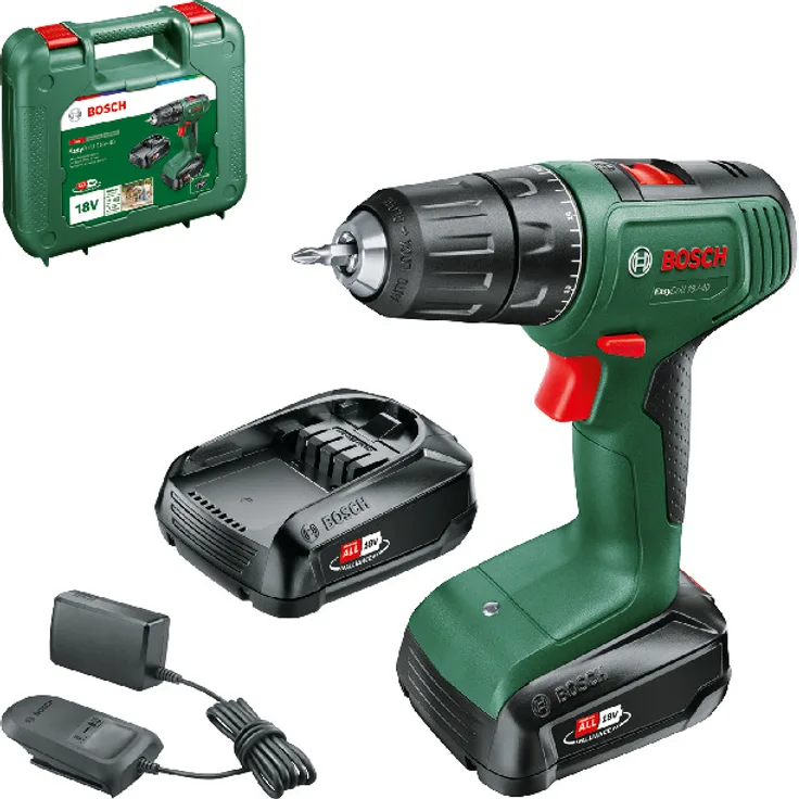 Bosch EasyDrill 18V-40 06039D8005 Power for All 18V Akku-Bohrschrauber 2 x 2 Ah mit Akku mit Ladegerät mit Tragekoffer