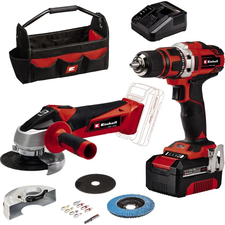 Einhell 18 V Maschinen-Set TE-TK 18-2 Li-Set (CD+AG) Bohrschrauber und Winkelschleifer