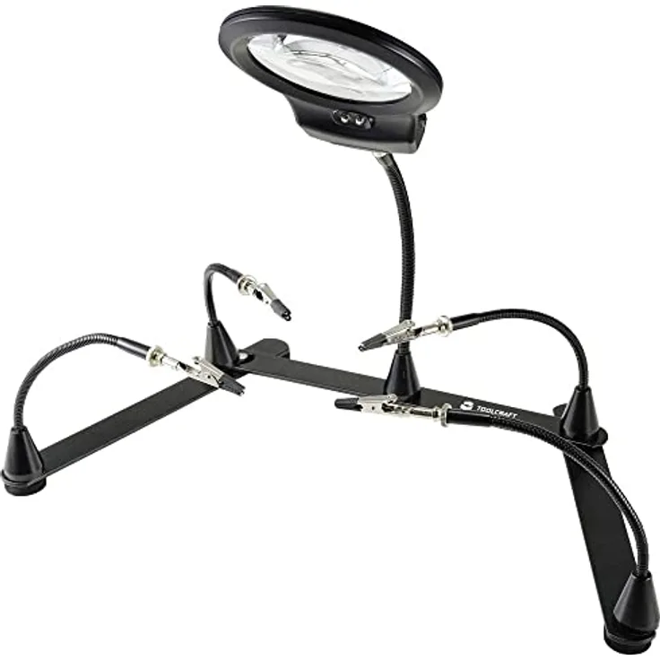 TOOLCRAFT AT-430, Dritte Hand mit 4x Lupe, verstellbarem Stahlsockel und flexiblen Armen für präzise Lötarbeiten und Handwerksprojekte